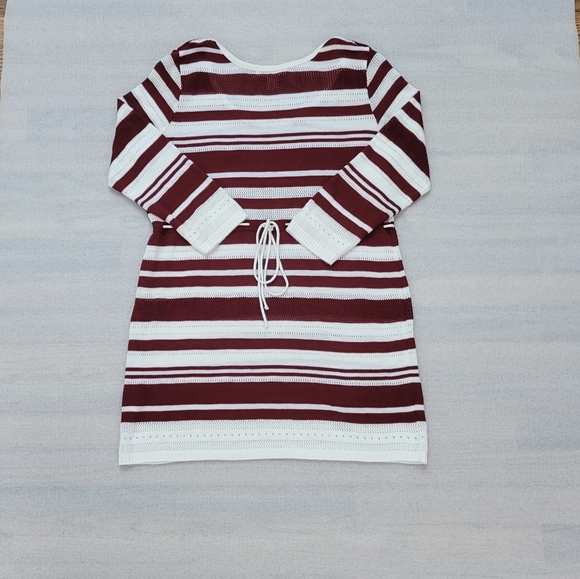 Motherhood Maternity Burgundy & White Stripe Top Shirt Sweater Small Pre-owned. - Picture 2 of 3